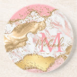 Gold and Pink Sequins Agate Coaster<br><div class="desc">This coaster features an elegant and glamorous pink and white agate marble background with faux gold glitter accents. The monogram combines handwritten script and modern sans serif fonts for a classy and sophisticated look. This will make the ideal gift as it can be customized with a name and initial. The...</div>