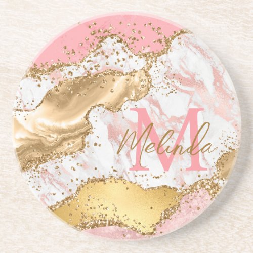 Gold and Pink Sequins Agate Coaster