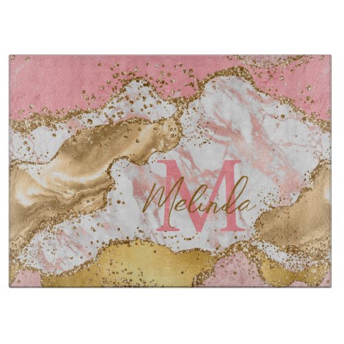 Gold and Pink Sequins Agate Cutting Board