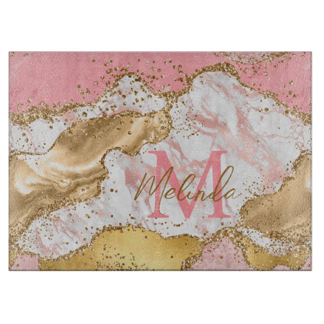 Gold and Pink Sequins Agate Cutting Board (Front)