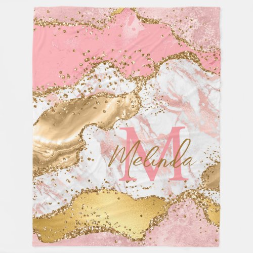 Gold and Pink Sequins Agate Fleece Blanket