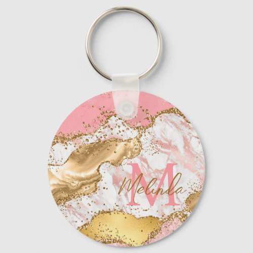 Gold and Pink Sequins Agate Keychain