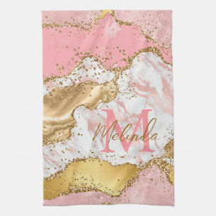 Gold and Pink Sequins Agate Kitchen Towel