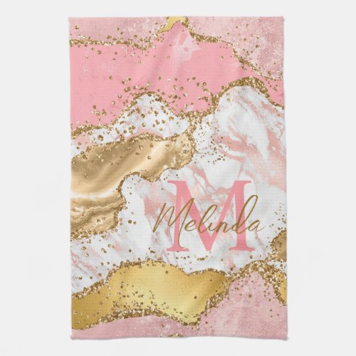 Gold and Pink Sequins Agate Kitchen Towel