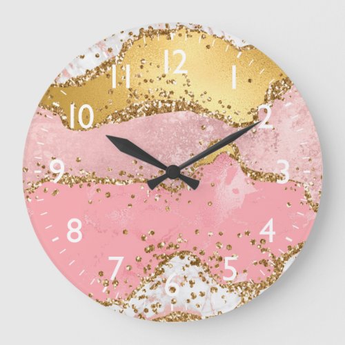 Gold and Pink Sequins Agate Large Clock