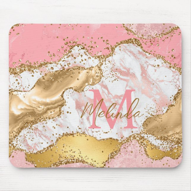 Gold and Pink Sequins Agate Mouse Pad (Front)