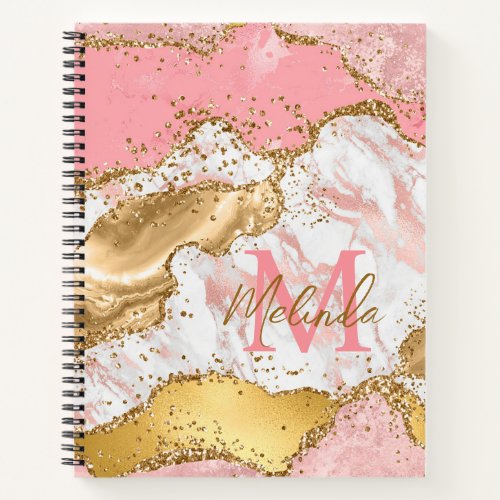 Gold and Pink Sequins Agate Notebook