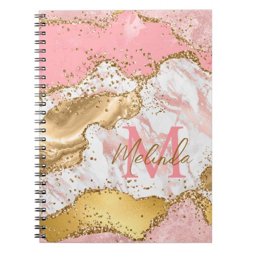 Gold and Pink Sequins Agate Notebook