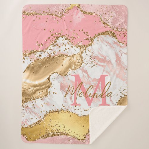 Gold and Pink Sequins Agate Sherpa Blanket