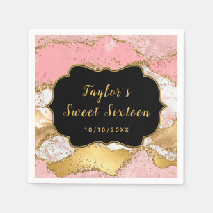 Gold and Pink Sequins Agate Sweet Sixteen Napkins