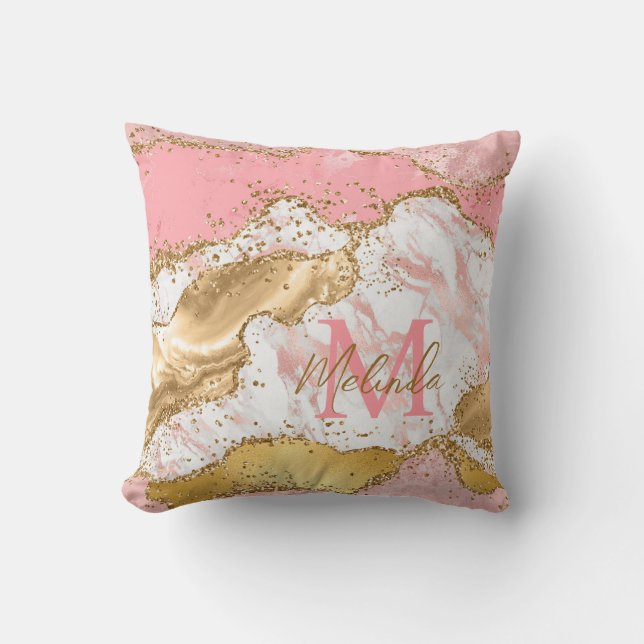 Gold and Pink Sequins Agate Throw Pillow (Front)
