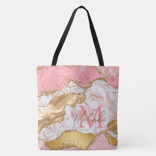 Gold and Pink Sequins Agate Tote Bag