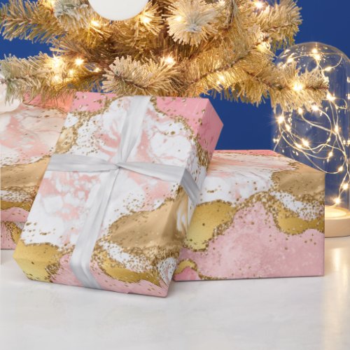 Gold and Pink Sequins Agate Wrapping Paper