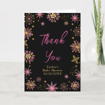 Gold and Pink Snowflakes Baby Shower Thank You Card