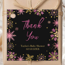Gold and Pink Snowflakes Baby Shower Thank You Favor Tags