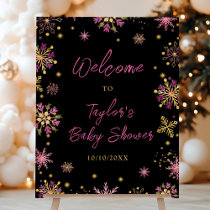 Gold and Pink Snowflakes Baby Shower Welcome Foam Board