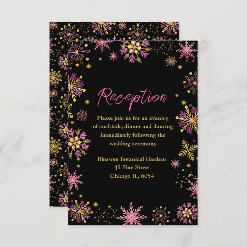 Gold and Pink Snowflakes Wedding Enclosure Card