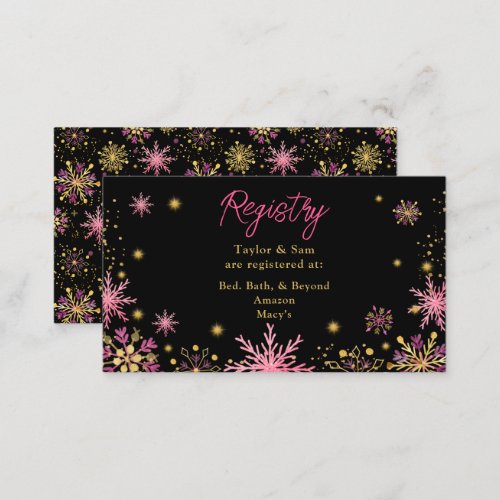 Gold and Pink Snowflakes Wedding Registry Enclosure Card