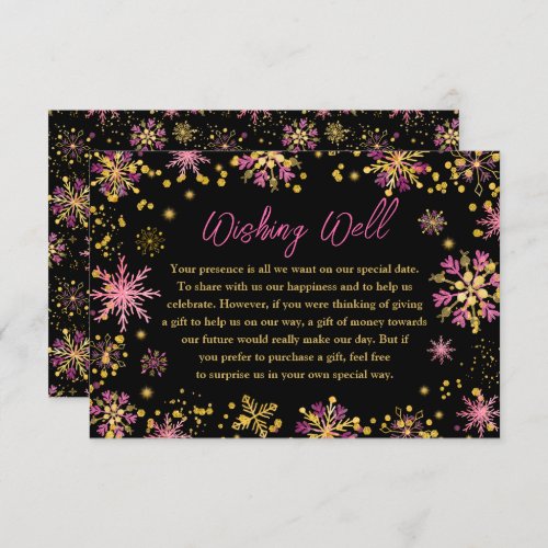 Gold and Pink Snowflakes Wedding Wishing Well Enclosure Card