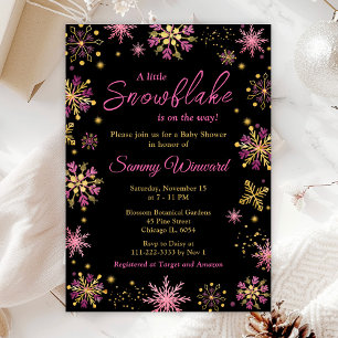 Gold and Pink Snowflakes Winter Baby Shower Invitation