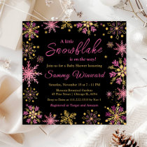 Gold and Pink Snowflakes Winter Baby Shower Invitation