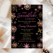 Gold and Pink Snowflakes Winter Baby Shower Invitation