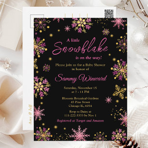 Gold and Pink Snowflakes Winter Baby Shower Postcard