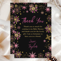 Gold and Pink Snowflakes Winter Baby Shower Thank You Card