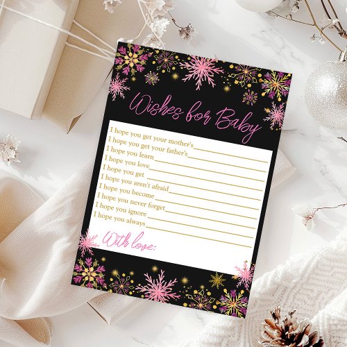 Gold and Pink Snowflakes Wishes For Baby Invitation