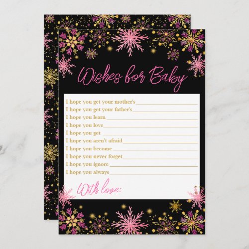 Gold and Pink Snowflakes Wishes For Baby Invitation