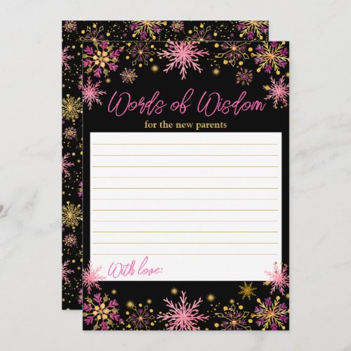 Gold and Pink Snowflakes Words of Wisdom Invitation