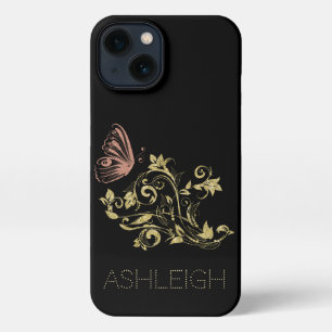 Gold and Pink Sparkle Butterfly Personalized iPhone 13 Case