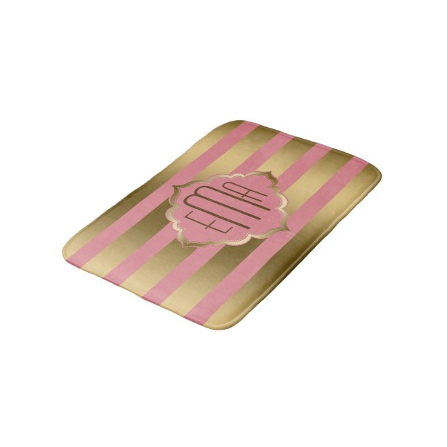 Gold And Pink Stripes Bath Mat (Angled)