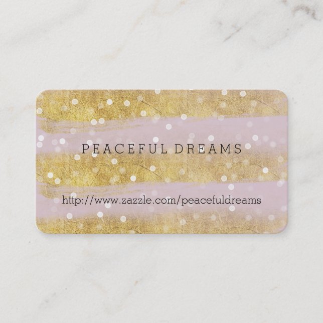 Gold and Pink Stripes Bokeh Confetti Business Card (Front)
