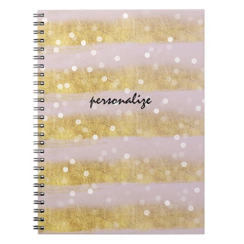 Gold and Pink Stripes Bokeh Confetti Notebook