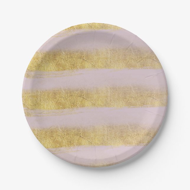 Gold and Pink Stripes Paper Plates (Front)