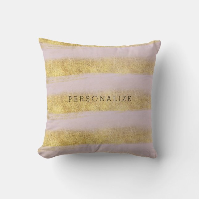 Gold and Pink Stripes Throw Pillow (Front)