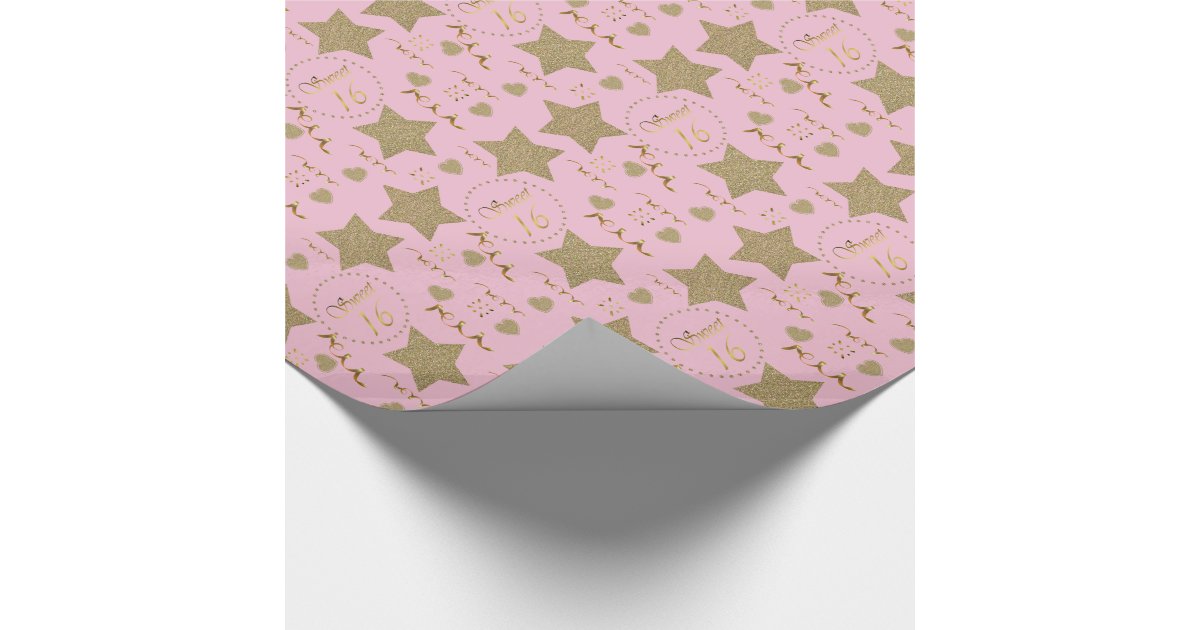 Gold and Pink Sweet 16 Birthday Wrapping Paper | Zazzle