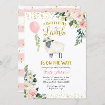 Gold and Pink Sweet Little Lamb Baby Shower Invitation