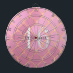 Gold and Pink Sweet Sixteen Name Dart Board<br><div class="desc">This Dart Board features a gold and pink glittery cover with a monogram script design,  perfect for those who love girly and glamorous aesthetics.</div>