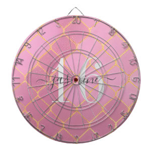 Gold and Pink Sweet Sixteen Name Dart Board