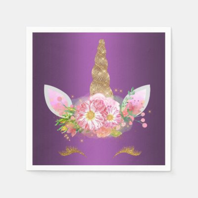 Gold and Pink Unicorn Face Purple