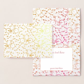 Gold and Pink Vintage Retro Bicycle Floral Pattern Foil Card