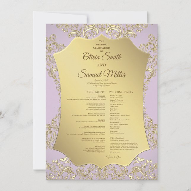 Gold And Pink Wedding Program (Front)