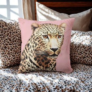 Gold and Pink Wild Leopard Throw Pillow