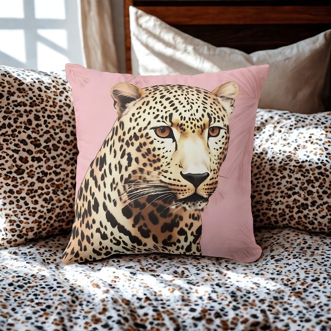 Gold and Pink Wild Leopard Throw Pillow (Creator Uploaded)