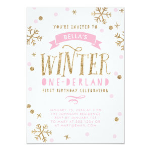 Gold and Pink Winter Onederland First Birthday Card
