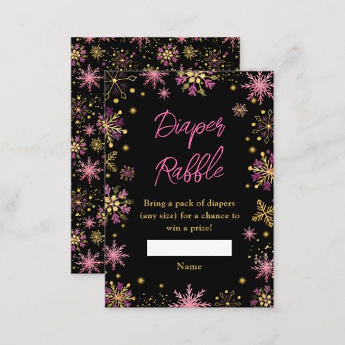 Gold and Pink Winter Snowflakes Diaper Raffle Enclosure Card