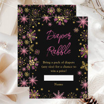 Gold and Pink Winter Snowflakes Diaper Raffle Enclosure Card