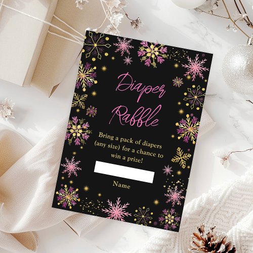 Gold and Pink Winter Snowflakes Diaper Raffle Enclosure Card